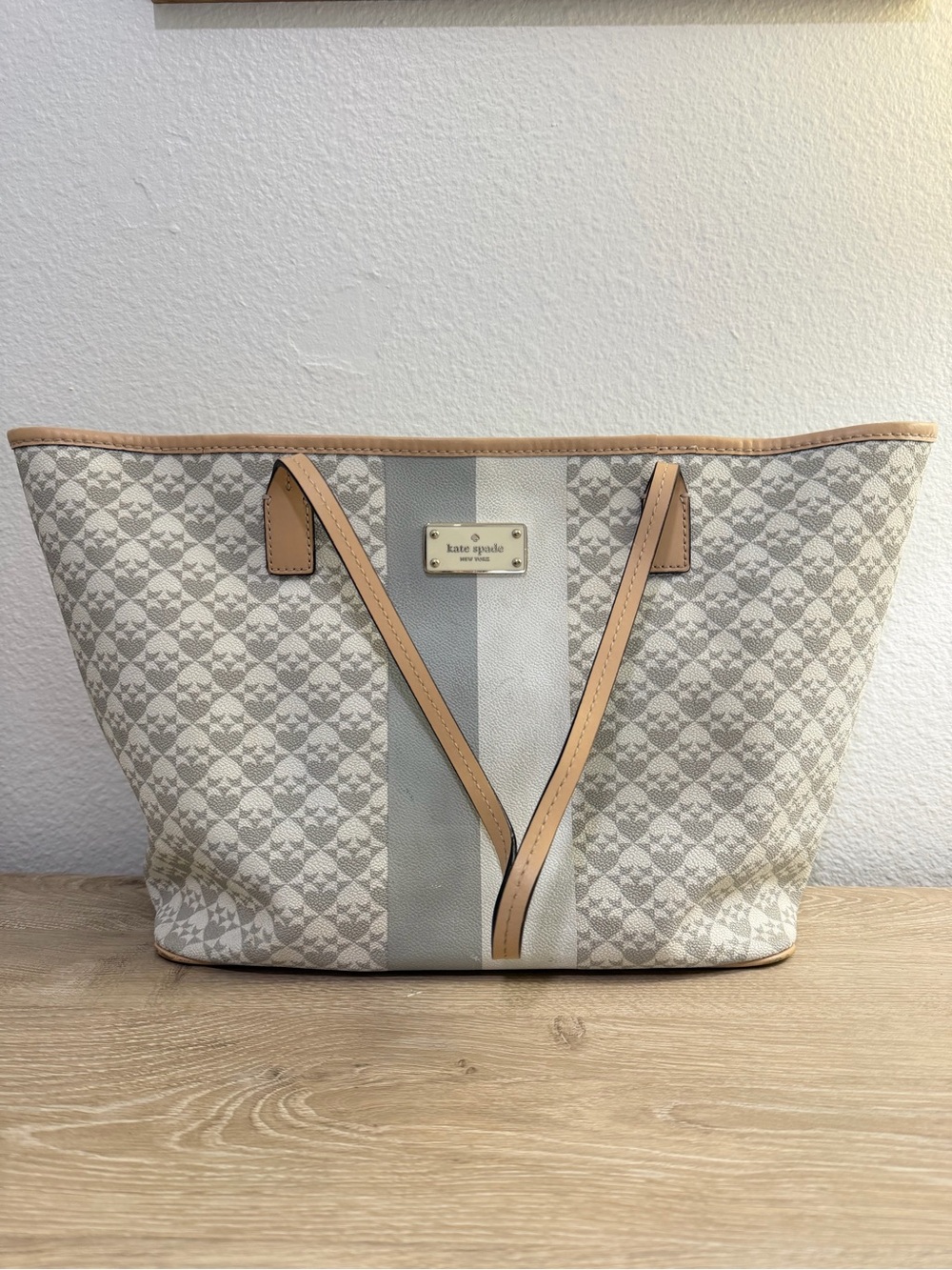 kate spade Patterned Tote Bag with Tan Trim